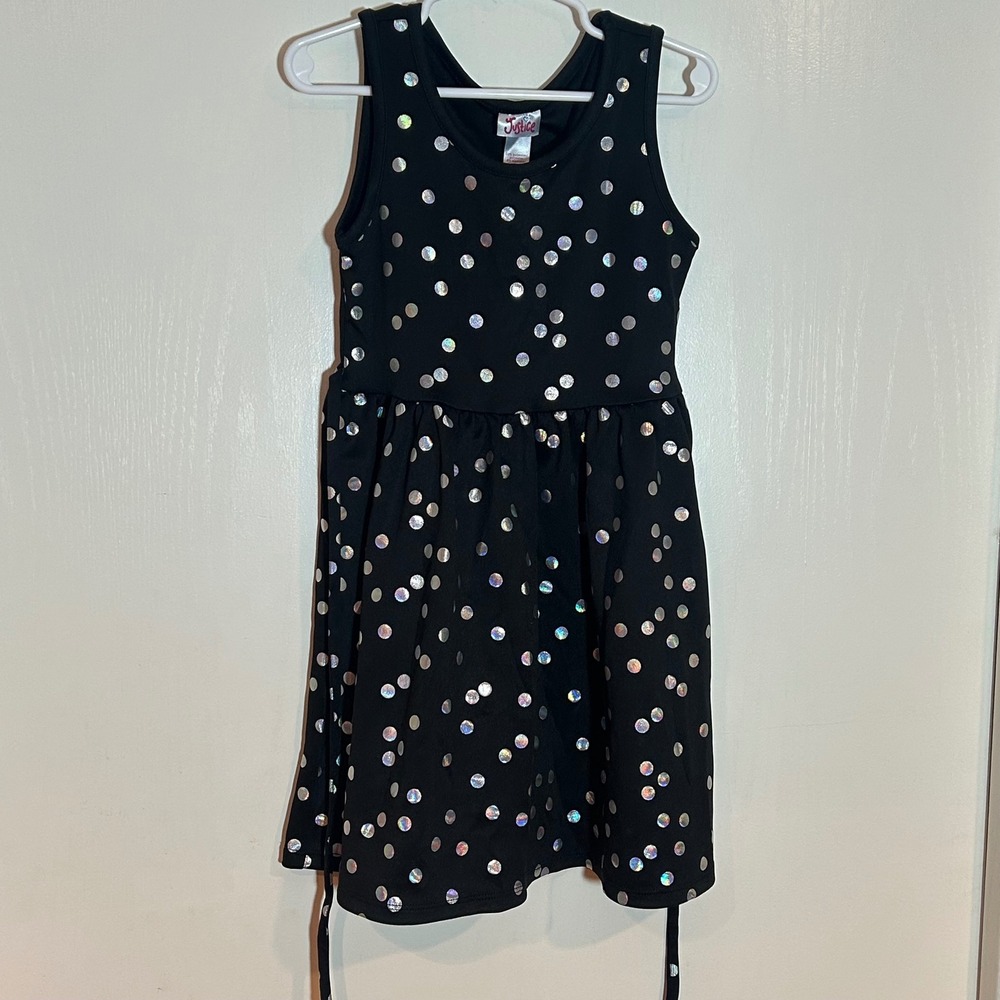Justice Girls Black Holographic Polka Dot Sleeveless Fit Flare Party Dress  6